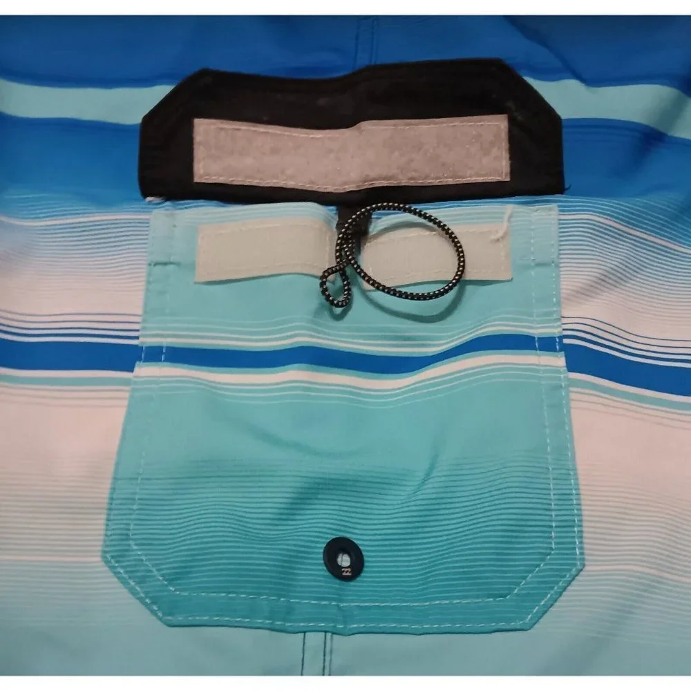 BILLABONG Platinum X All Day Board Shorts 31 Blue Black Striped Stretch Pocket